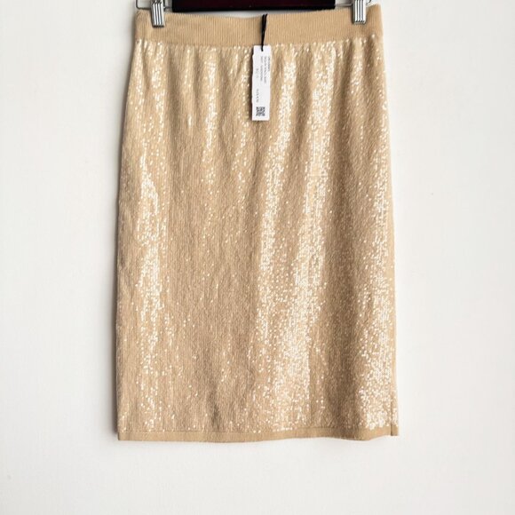 Anthropologie Sanctuary Sequin Sparkly Knit  Pencil Nude Beige Skirt 4 - Picture 4 of 4